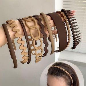 9pcs/set Women's Brown Frosted Plastic Hairbands, Perfect for everyday